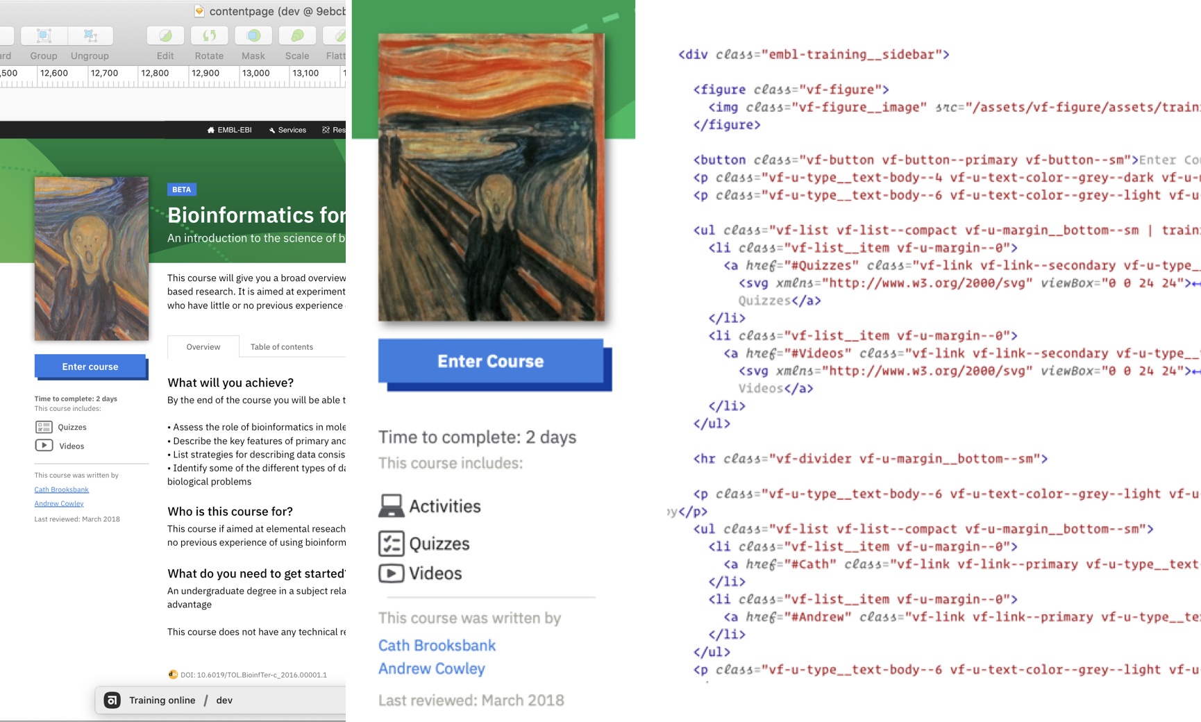 a combined image of a screenshot of Sketch, a closer screenshot of the component, and a screenshot of some code